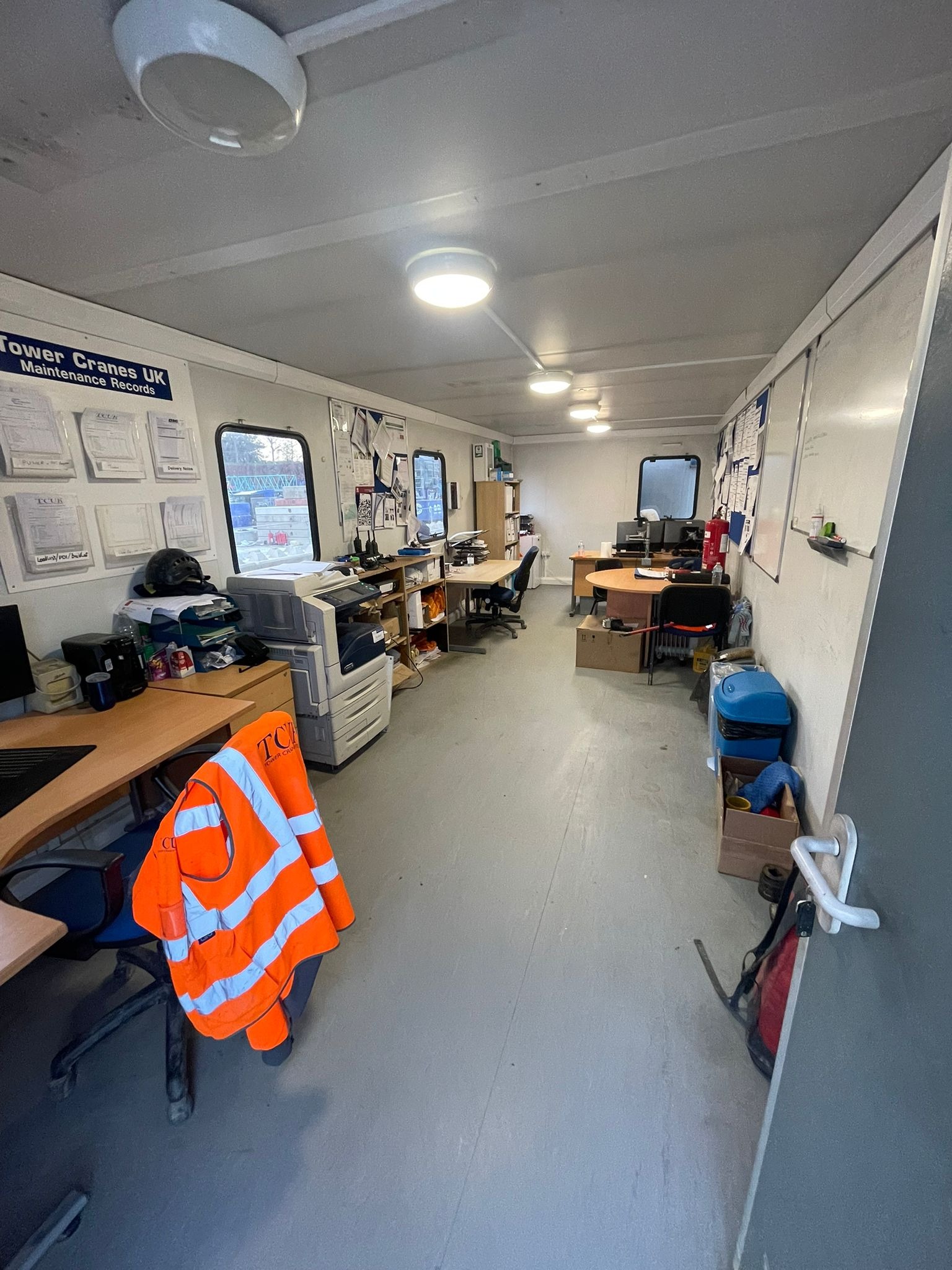 Construction site office cleaned and tidied as part of a commercial cleaning contract
