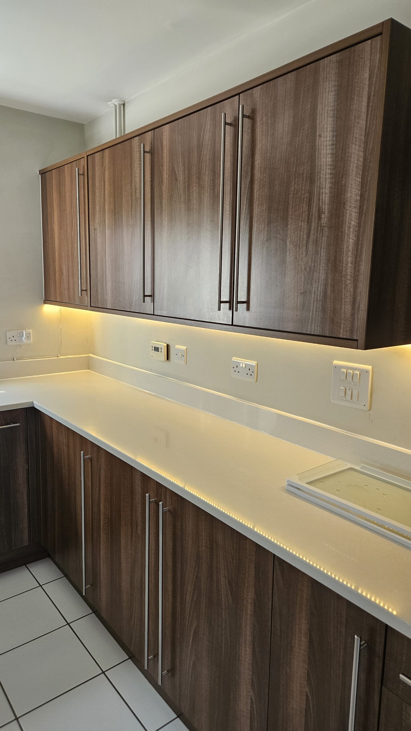 Kitchen wall units and worktop wiped down during an end of tenancy clean